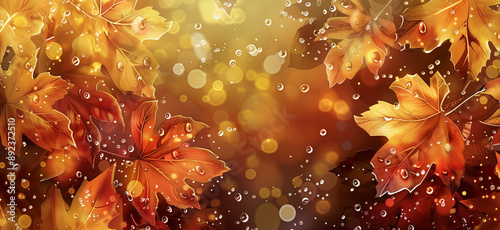 autumn background with varied leaves raindrops