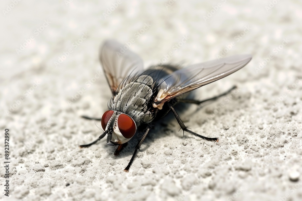 Insect with Transparent Wings Against Pale Backdrop