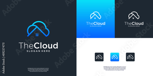 Minimalist Home and cloud combination logo design inspiration