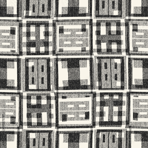 Monochrome Grain Folk Check Pattern