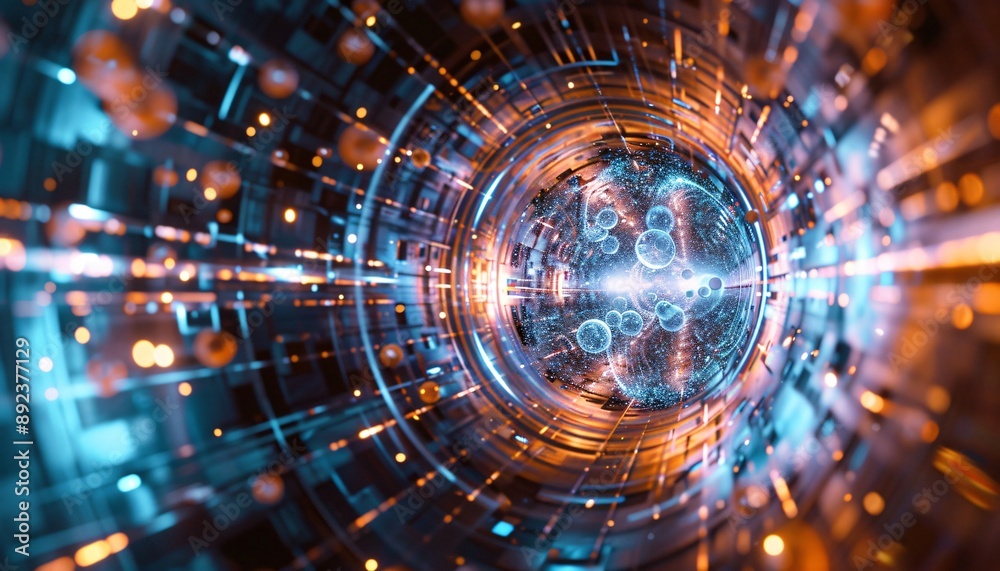 Capture the essence of atomic particles colliding in a particle accelerator Capture the essence of atomic particles colliding in a particle accelerator