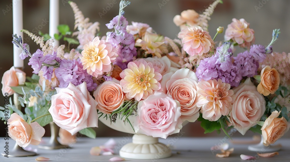 Wedding flower arrangement, light pink light purple, romantic elegant Wedding flower arrangement, light pink light purple, romantic elegant