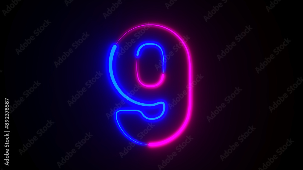 Neon number nine on dark background. 3D illustration Neon number nine on dark background. 3D illustration