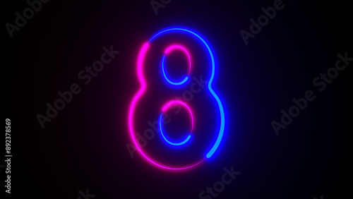 Neon number eight on dark b...