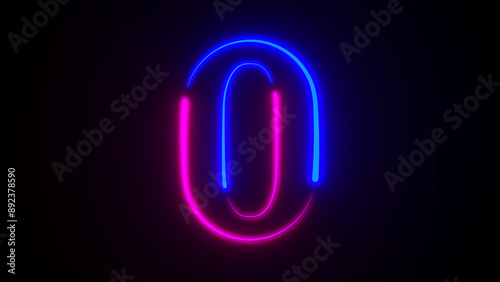 Neon number zero on dark ba...