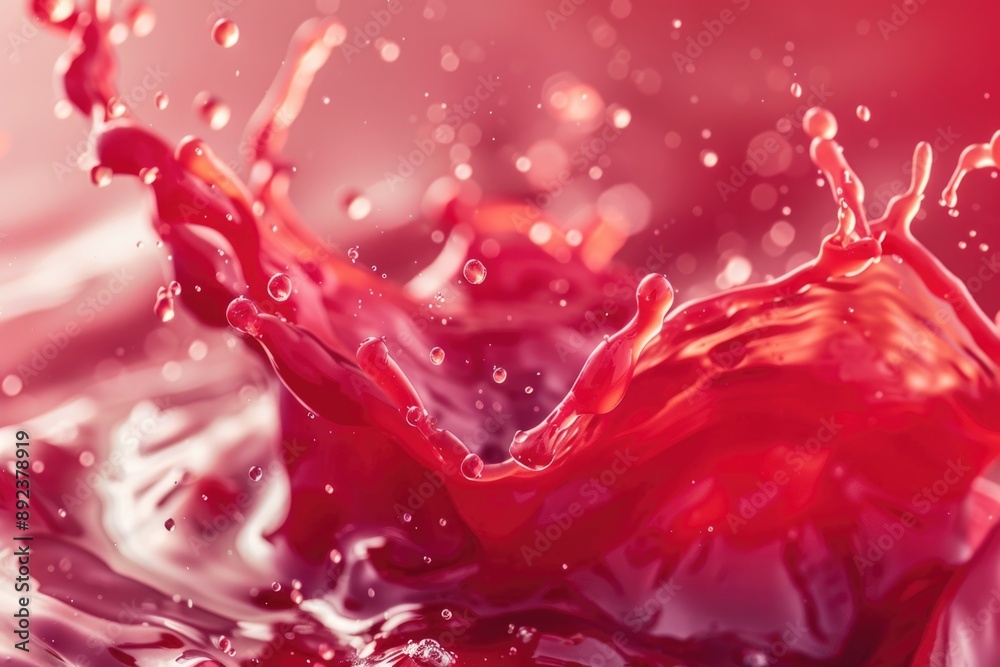 A close-up shot of a red liquid splashing onto a surface, with a high-contrast ratio to emphasize the texture and movement A close-up shot of a red liquid splashing onto a surface, with a high-contrast ratio to emphasize the texture and movement