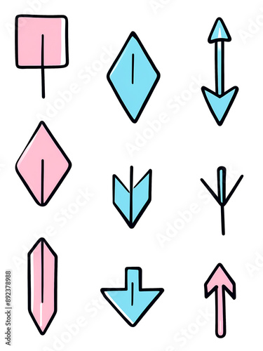 Cute colorful doodle arrow set