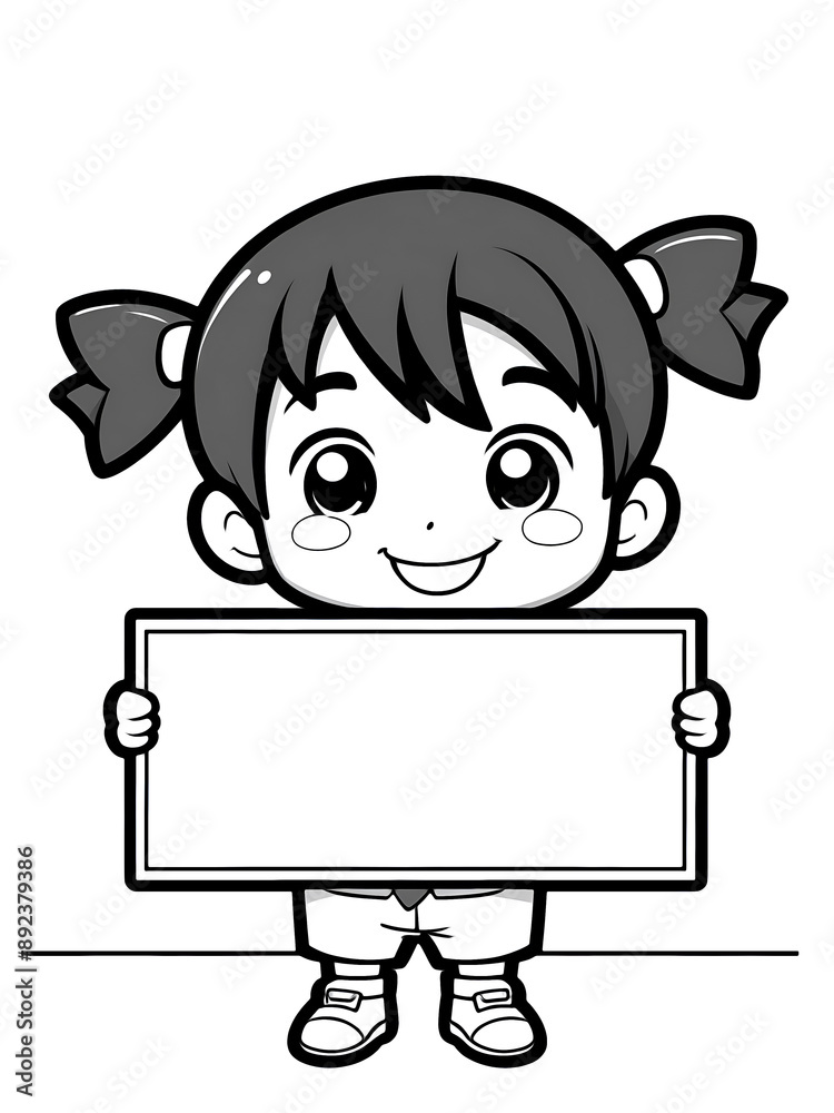Black and white character holding a blank sign Black and white character holding a blank sign