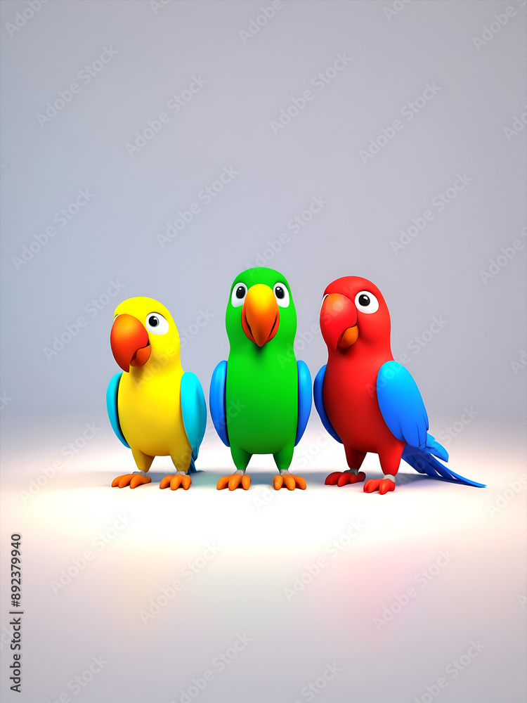 Three cartoon parrots in 3D Three cartoon parrots in 3D