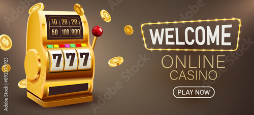 Golden slot machine wins the jackpot. 777 Big win concept. Casino jackpot.
