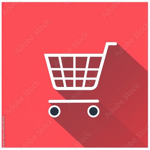 A shopping cart icon on a bright solid color background 