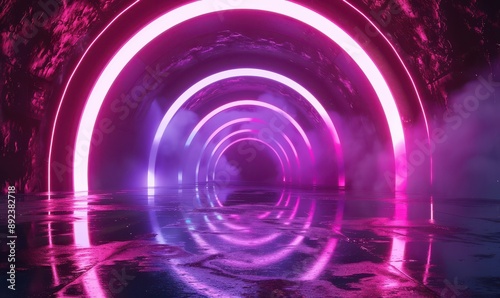 A neon-lit, grungy tunnel with futuristic vibes and glowing lights.