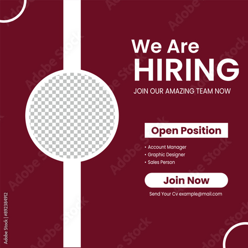 We're hiring banner design. We are hiring job announcement template design employee vacancy announcement vacant position vector.