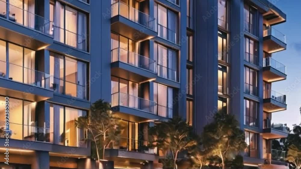 tall apartment building with lights. night atmosphere. generative ai	