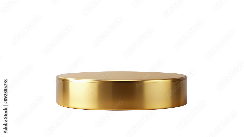 A single-tier gold pedestal stand ideal for showcasing products, with a glossy and elegant finish. Isolated on transparent background, png.