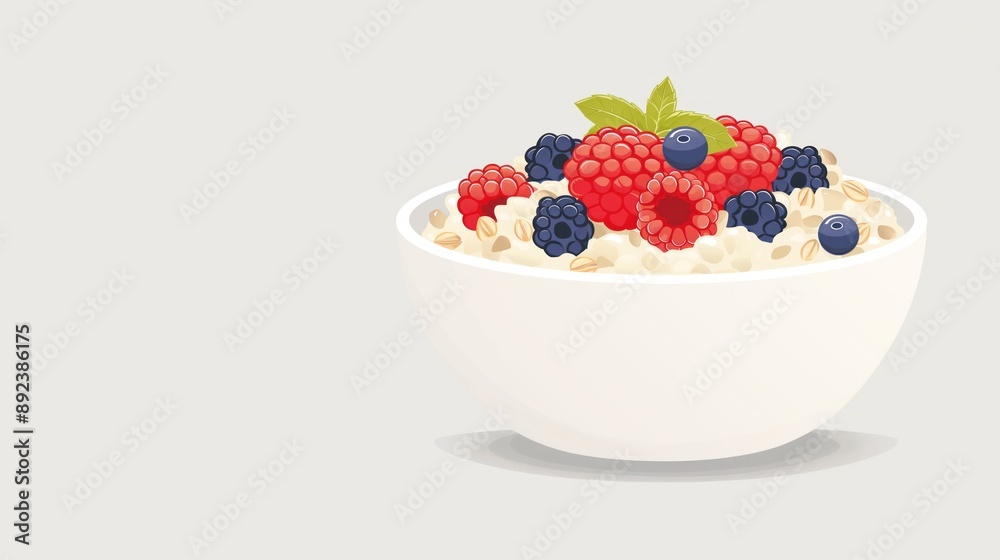 Healthy breakfast, oatmeal with berries, flat design illustration Healthy breakfast, oatmeal with berries, flat design illustration