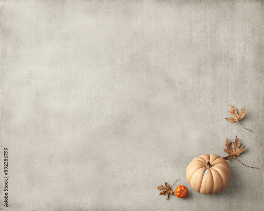Fototapeta premium A pumpkin and some leaves are on a white background