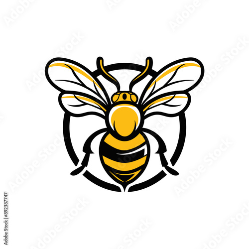 Bee vector mascot logo design with modern illustration concept style for badge, emblem and tshirt printing. Bee illustration for sport and esport team logotype. Bee sticker