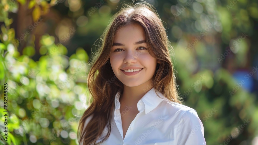 Portrait of a Smiling Young Woman in a Park Portrait of a Smiling Young Woman in a Park
