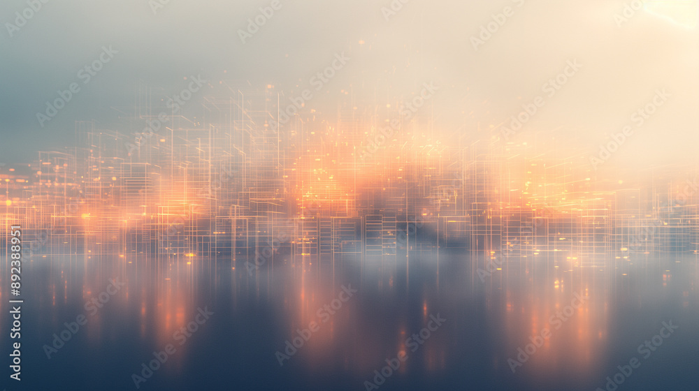 Obraz premium A city skyline with a lot of lights and reflections on the water