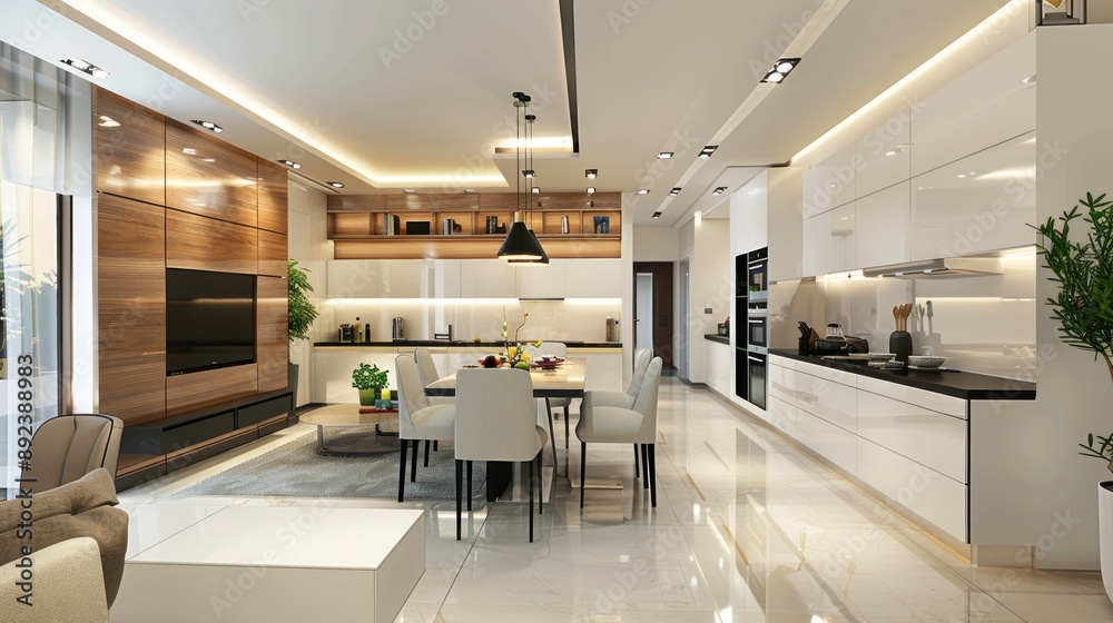 Fototapeta premium Modern Open-Plan Kitchen and Living Room Interior Design