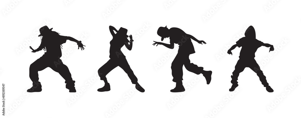 The silhouette of people doing street dance on white background, vector illustration The silhouette of people doing street dance on white background, vector illustration
