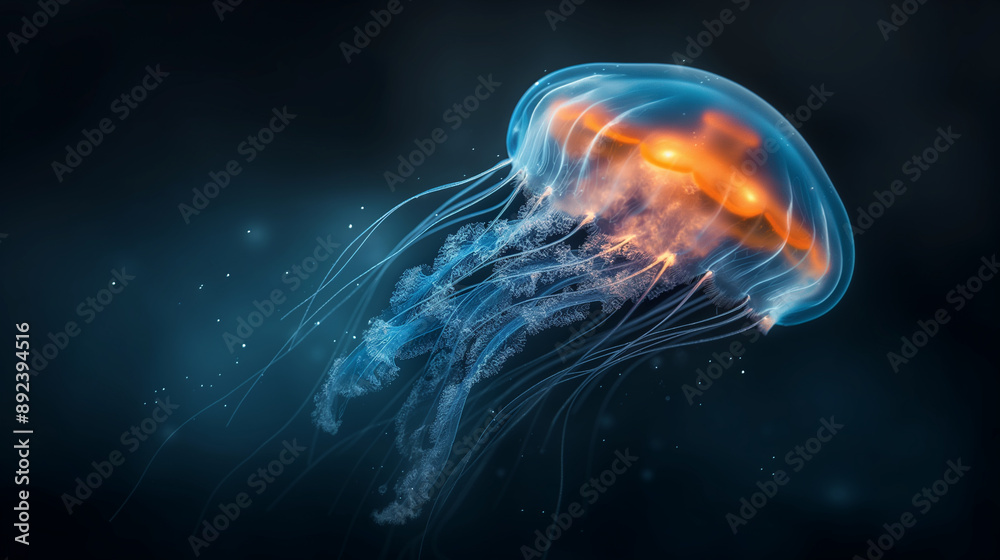 A jellyfish is floating in the water A jellyfish is floating in the water