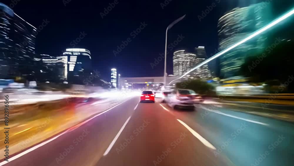 Nighttime Highway Rush: Hyperlapse Urban Journey Nighttime Highway Rush: Hyperlapse Urban Journey