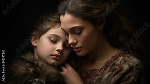 Photograph of a mother and daughter embracing, the mother's hand lovingly placed on her daughter's chest, expressing a deep bond of love and affection