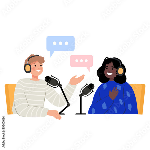 Girl and her boyfriend record a podcast