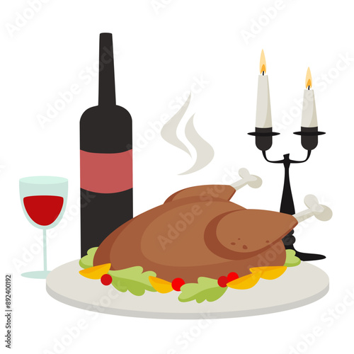 Thanksgiving dinner with candles and turkey