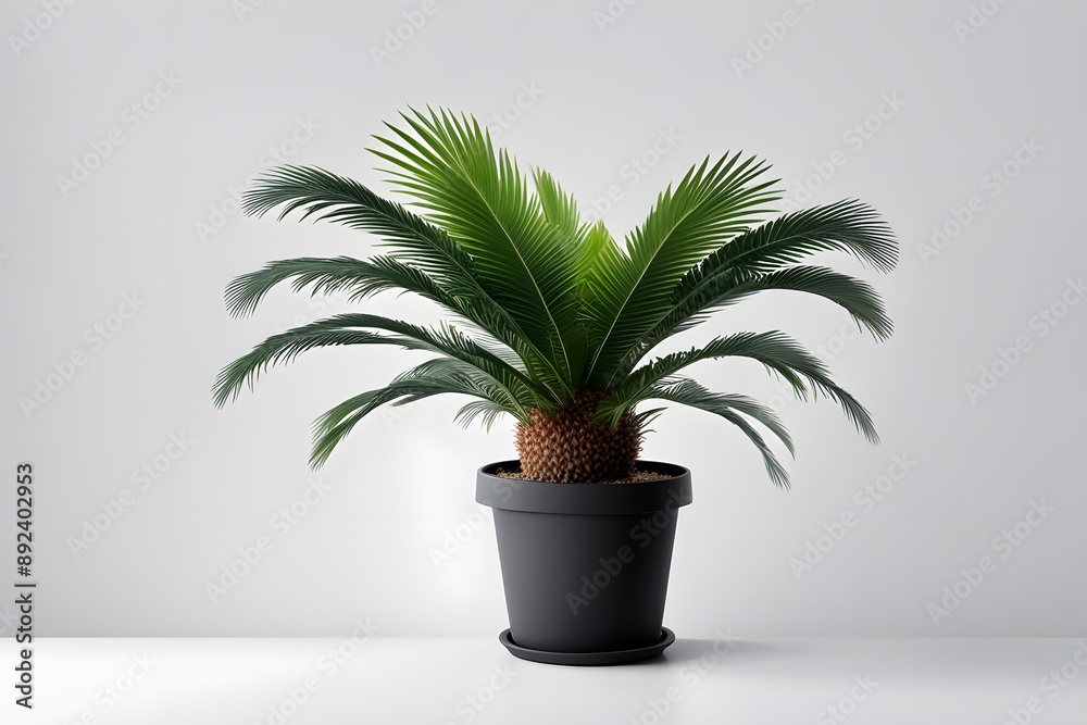 Obraz premium Sago palm plant in pot plain background, AI Generated
