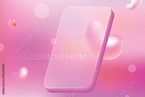 3d Fluid Gradient Pink Background. Glassmorphism Style Frame Design Vector For Webiste and Mobile photo