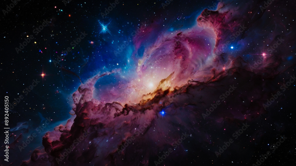 Obraz premium The concept of nebula with galaxies in deep space cosmos. Discovery outer space and stars in universe. AI Generated