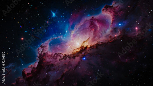 The concept of nebula with galaxies in deep space cosmos. Discovery outer space and stars in universe. AI Generated