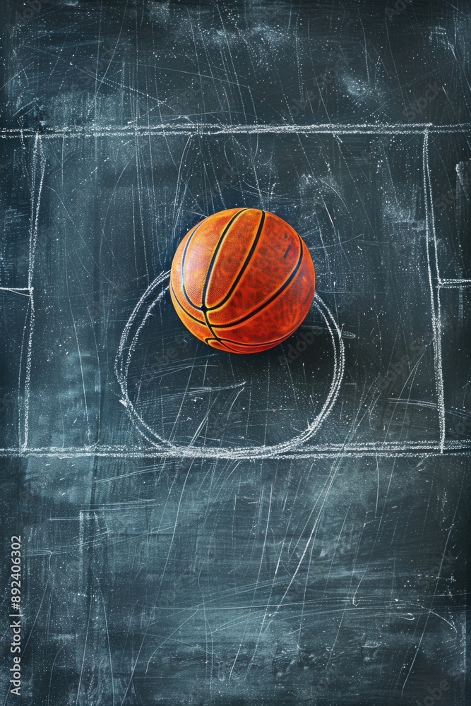Fototapeta premium A basketball ball on a chalkboard background, ideal for sports-themed designs