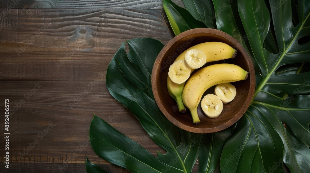 Bananas in Wooden Bowl on Wooden Table Bananas in Wooden Bowl on Wooden Table
