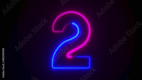 Wallpaper Mural Neon number two on dark background. 3D illustration Torontodigital.ca