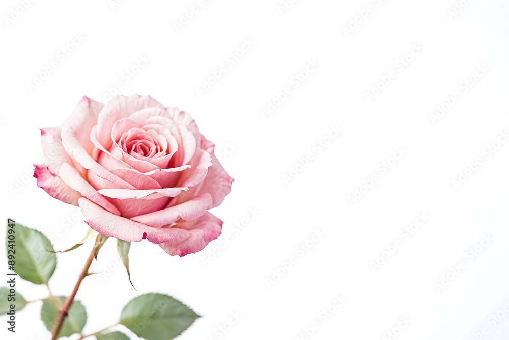 Single Pink Rose on White Background