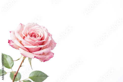 Single Pink Rose on White Background