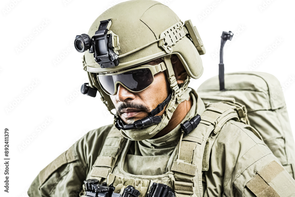 Closeup portrait of a soldier in tactical gear Closeup portrait of a soldier in tactical gear