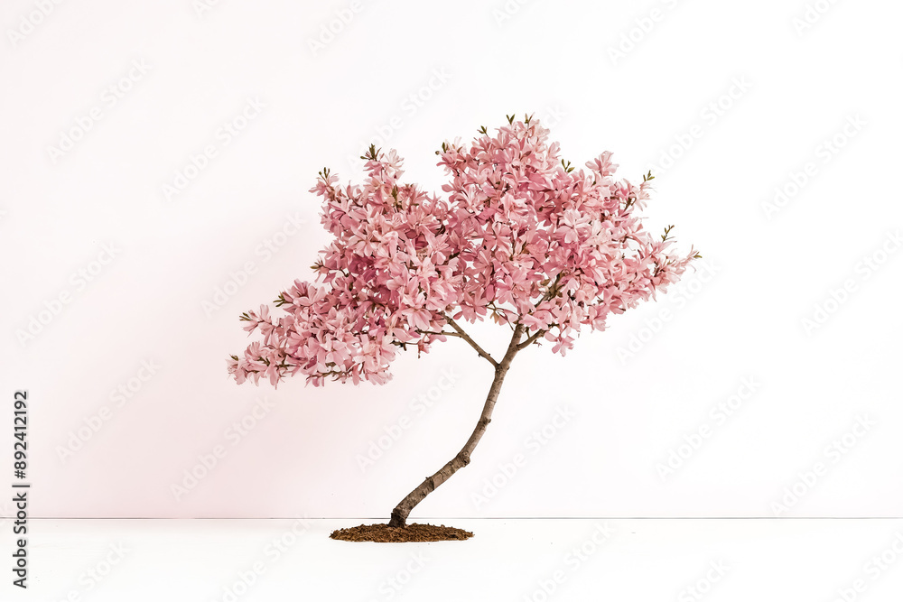 Obraz premium Pink Blooming Tree on a White Background