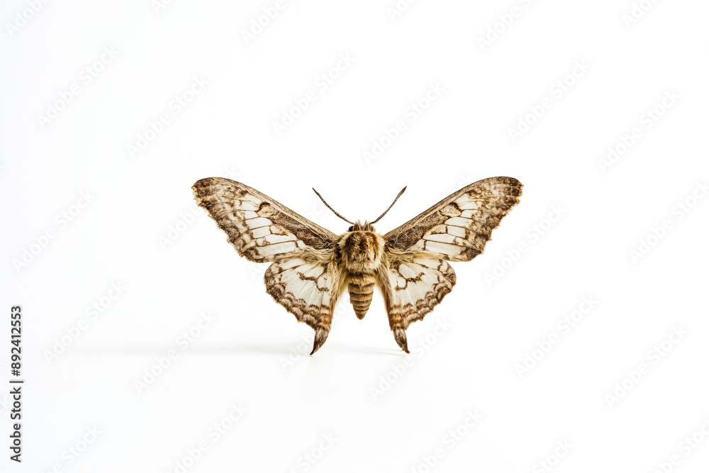 Fototapeta premium A Moth with Brown and White Wings on a White Background