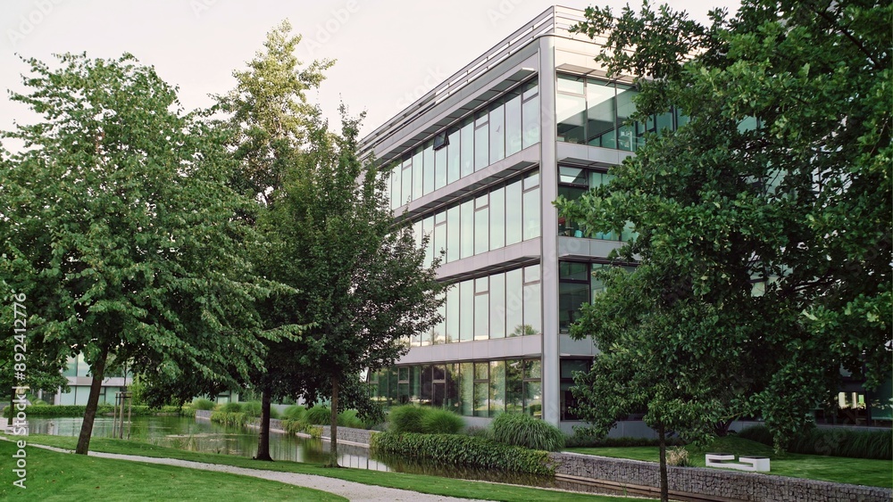 Park with fountains and benches in front of the Business Center Park with fountains and benches in front of the Business Center