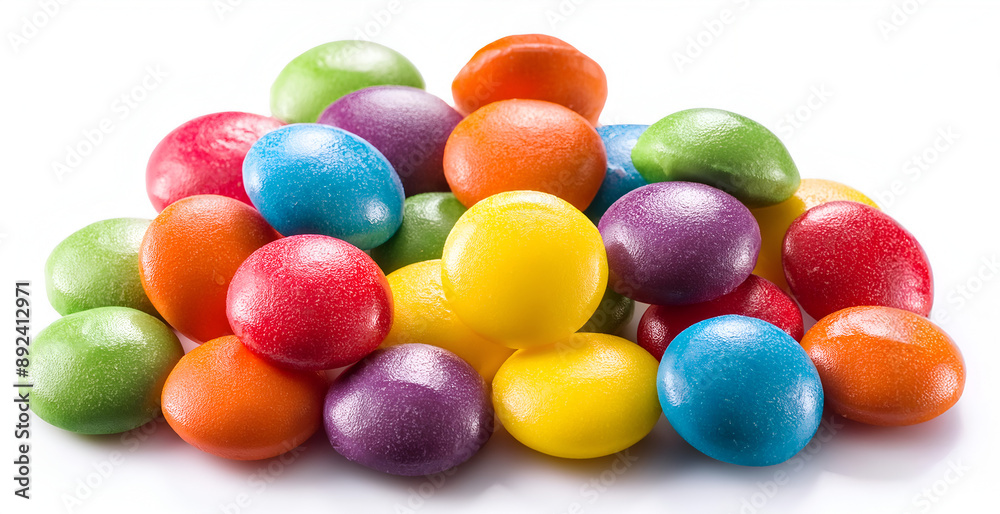 A Colorful Pile of Round Chocolate Candies on a White Surface A Colorful Pile of Round Chocolate Candies on a White Surface