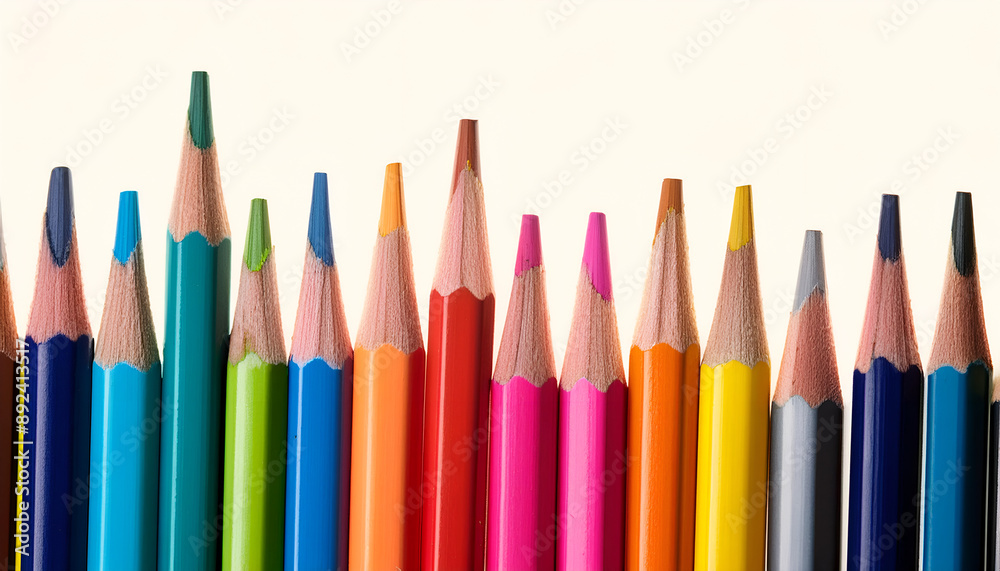 A Row of Colorful Pencils Against a White Background A Row of Colorful Pencils Against a White Background