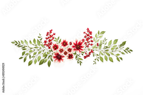 Floral Arrangement with Red and White Flowers and Green Leaves