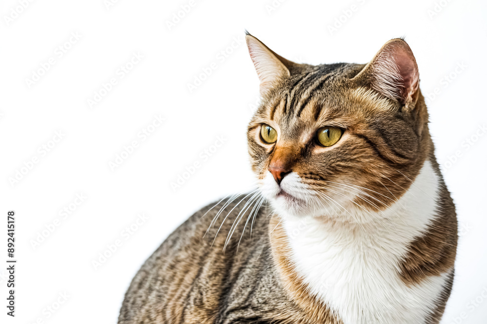 Fototapeta premium Tabby Cat with White Chest Looking to the Side