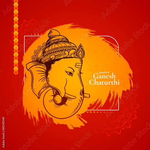 Happy Ganesh Chaturthi Indian festival card with lord ganesha design