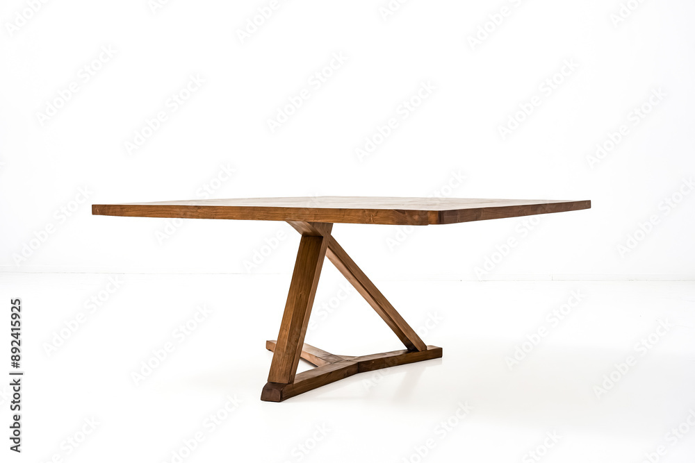 Wooden Table with a Unique Triangular Base